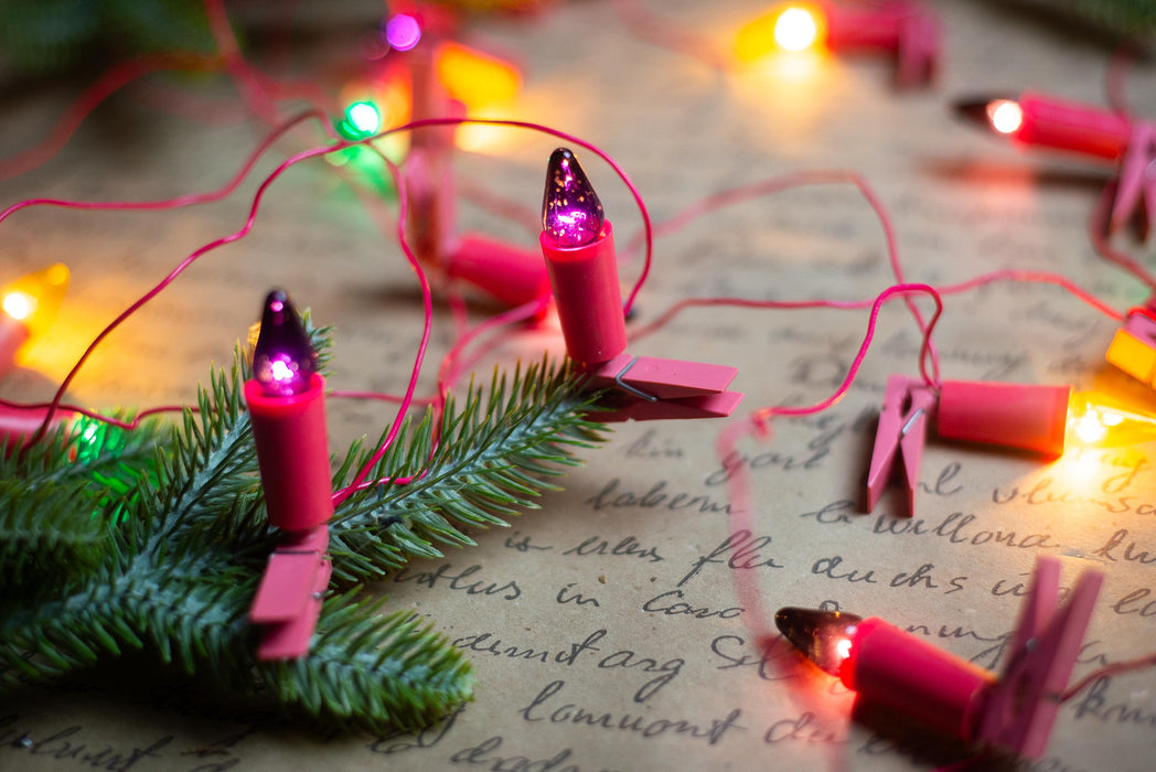 Vintage Pink Clip On Candle Lights, Retro Christmas Tree Garland, Working String Lights