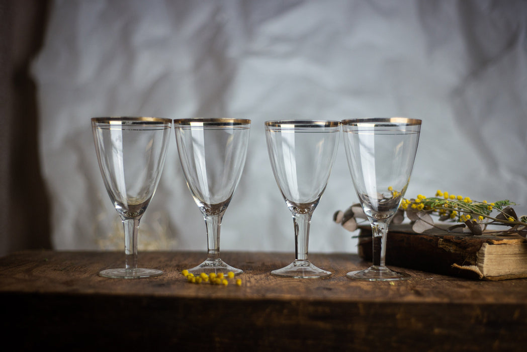 Vintage Gold Rim Wine Glasses – Set of 4