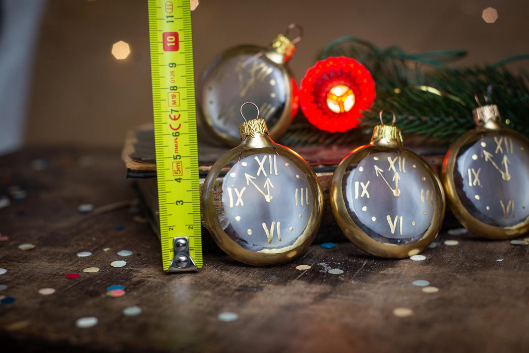 Vintage Hand-Painted Glass Clock Christmas Ornament