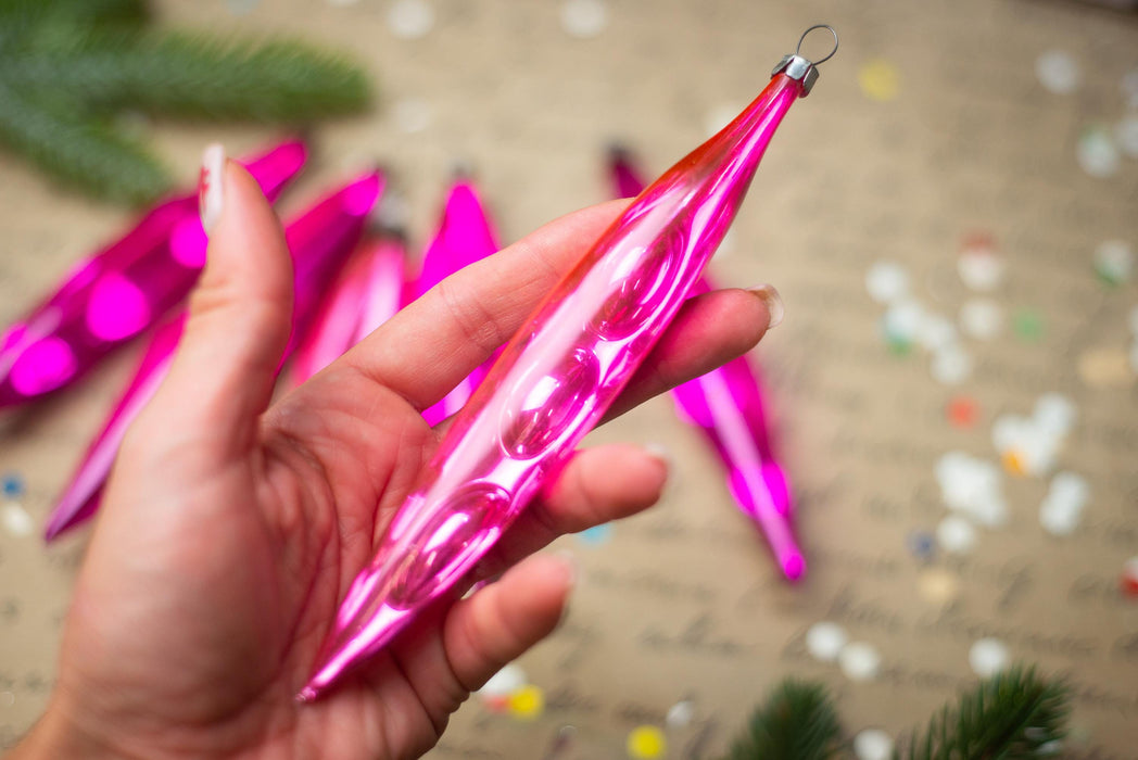 Vintage Pink Reflector Icicles – Set of 6