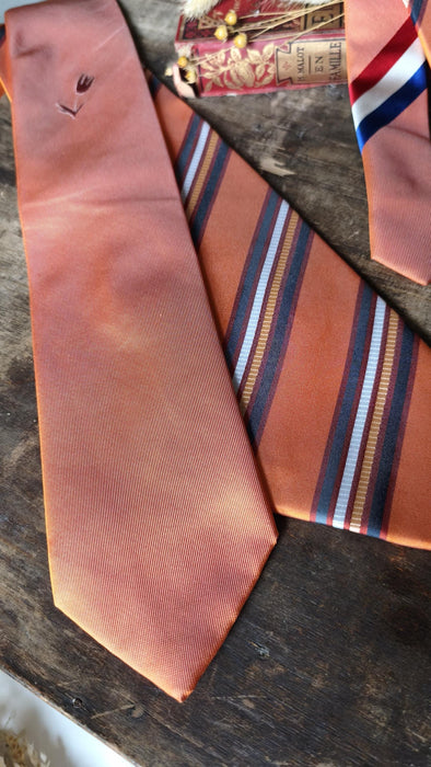 Vintage Silk Tie Pink Peach Necktie, Striped Designer Tie, Wedding Formal Mens Accessory
