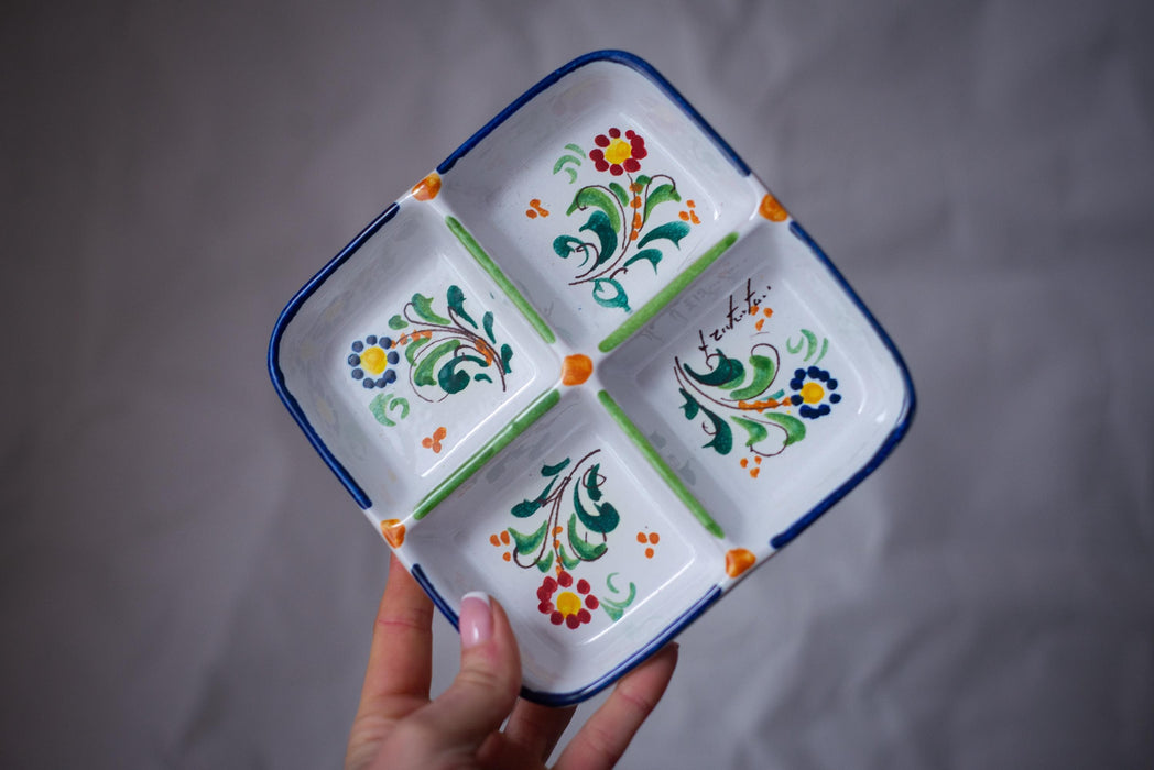 Vintage Italian Ceramic Divided Serving Dish – Hand Painted Floral Platter