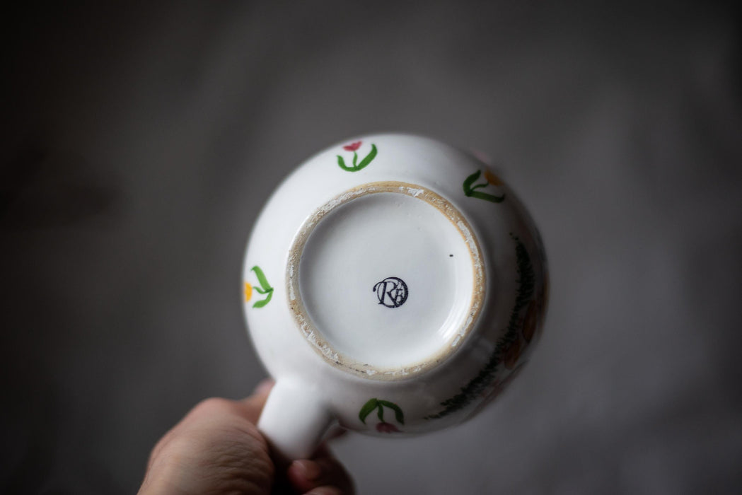 Easter Vintage ceramic pitcher vase with chicken and rooster, retro jug vase, rustic Easter pitcher