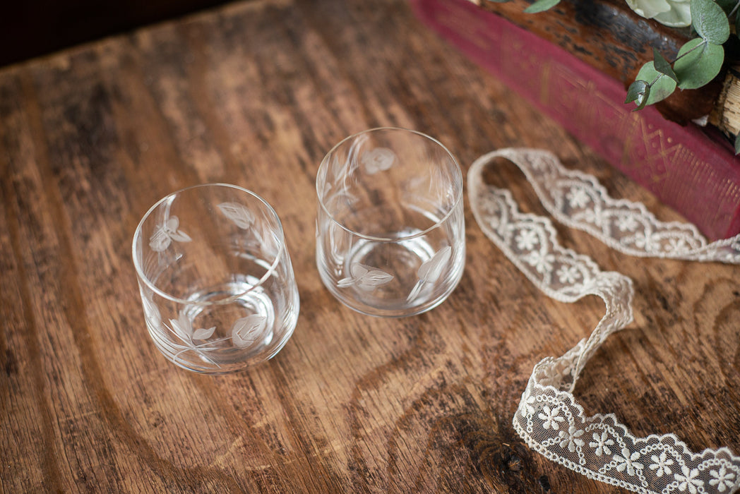 1970s Etched Shot Glasses – Set of 2