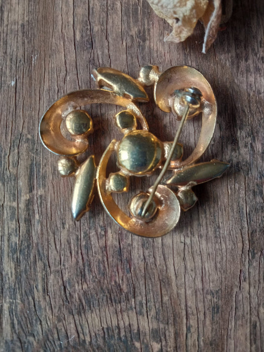 Yellow crystals brooch, vintage 70th statement brooch