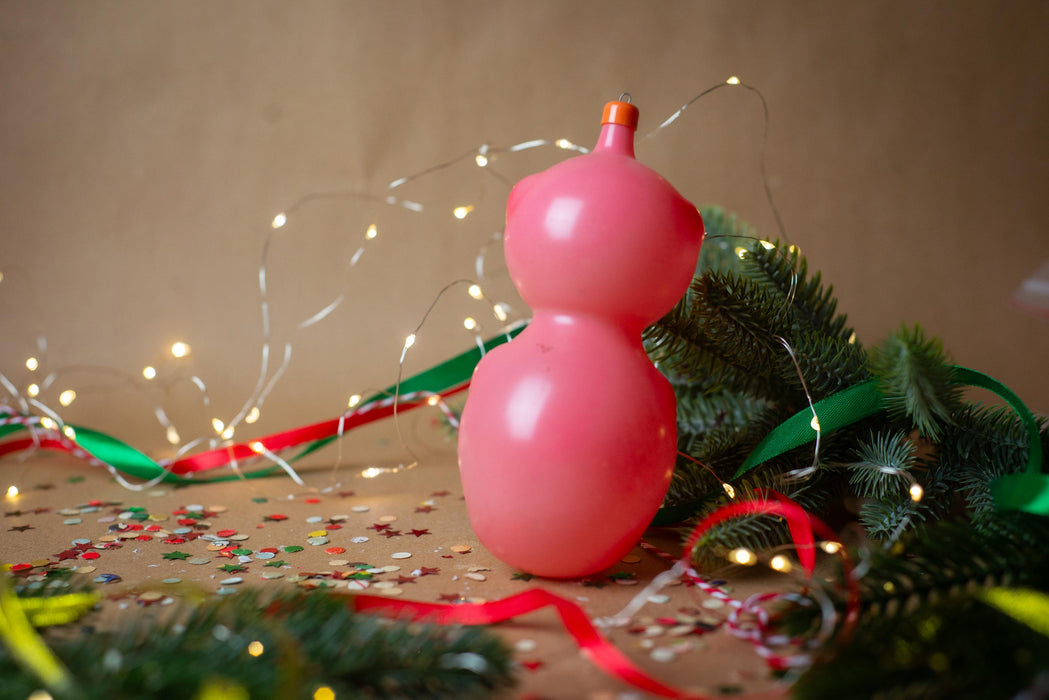 Pink Bear Ornament – Hand Painted Glass Christmas Ornament | Rustic Xmas Decor
