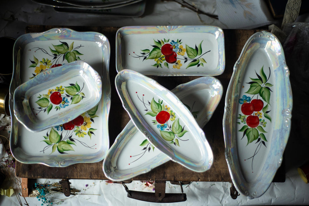 Vintage Lusterware Plates – Iridescent Porcelain Dishes With Hand Painted Cherry Motif