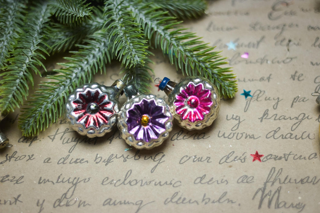 Vintage Glass Flower Christmas Ornaments, 1960s