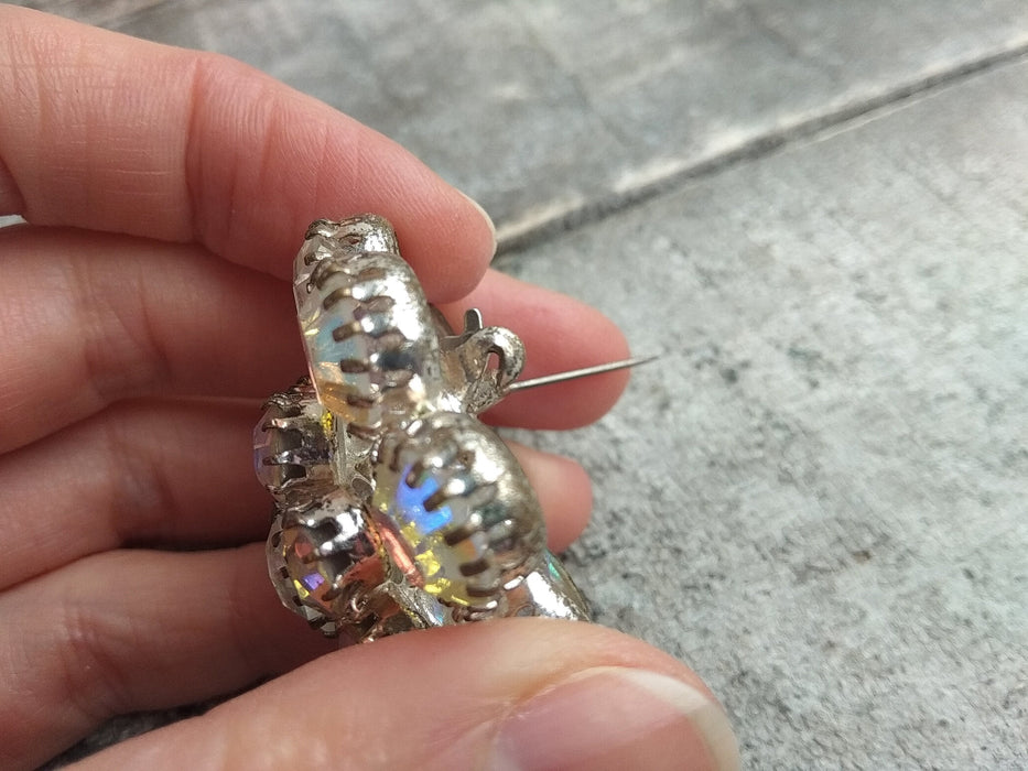 Vintage Rhinestone Flower Brooch, Round Sparkling Pin 1970s Jewelry