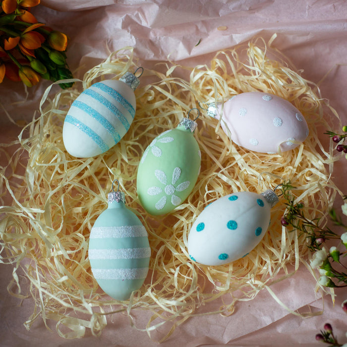 Glass Easter Egg Ornaments - Hand Painted Hanging Eggs for Easter Tree Decor