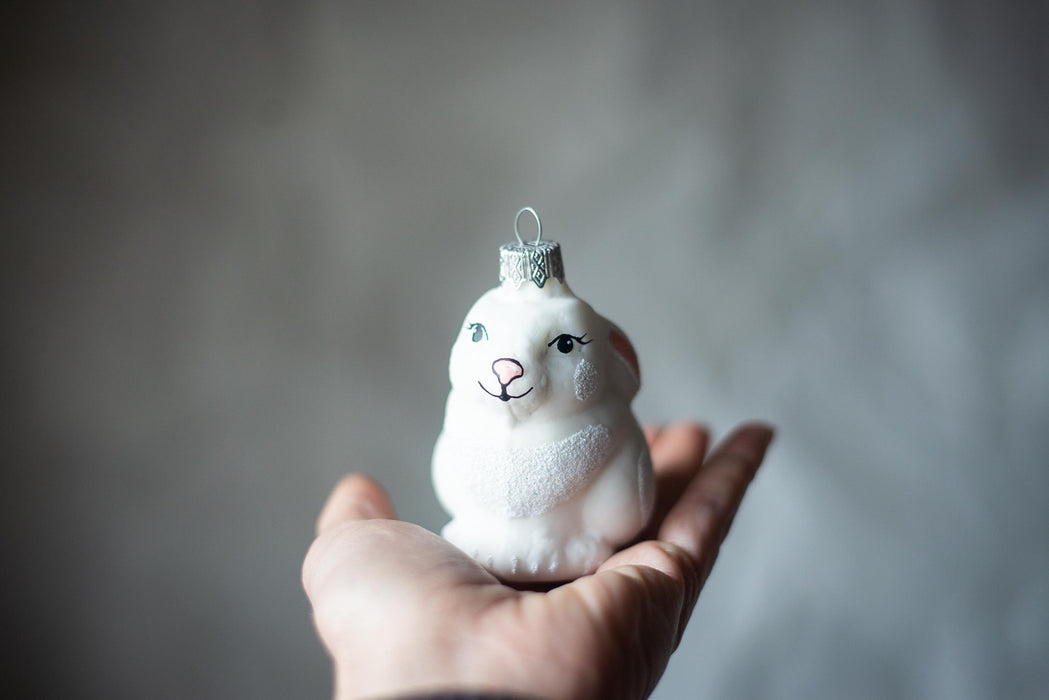 Glass Bunny Ornament - Hand Blown Glass Bunny Easter Tree Decoration