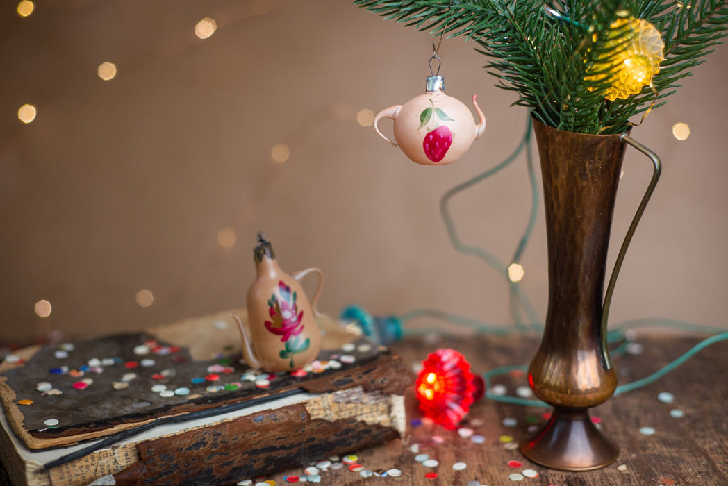 Vintage Glass Teapot Christmas Ornament, 1950s