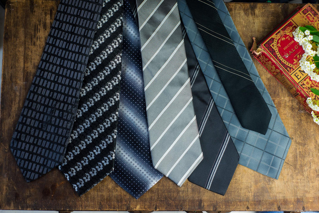 Vintage Designer Silk Neckties, Black Gray Silver Tie Collection, Formal Menswear