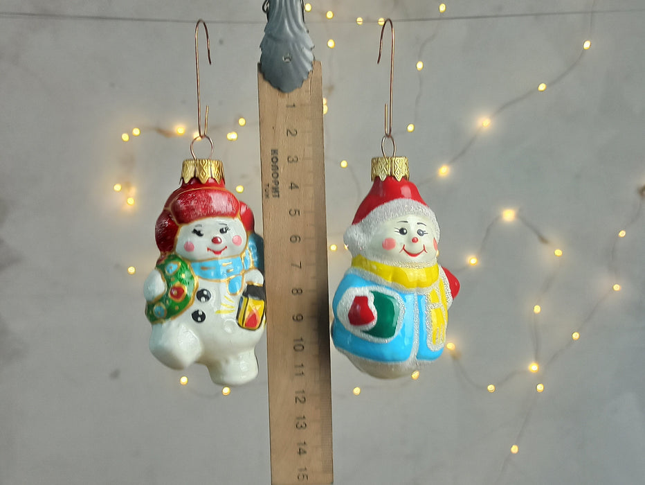 Hand-Blown Glass Snowmen Ornaments, Colorful Christmas
