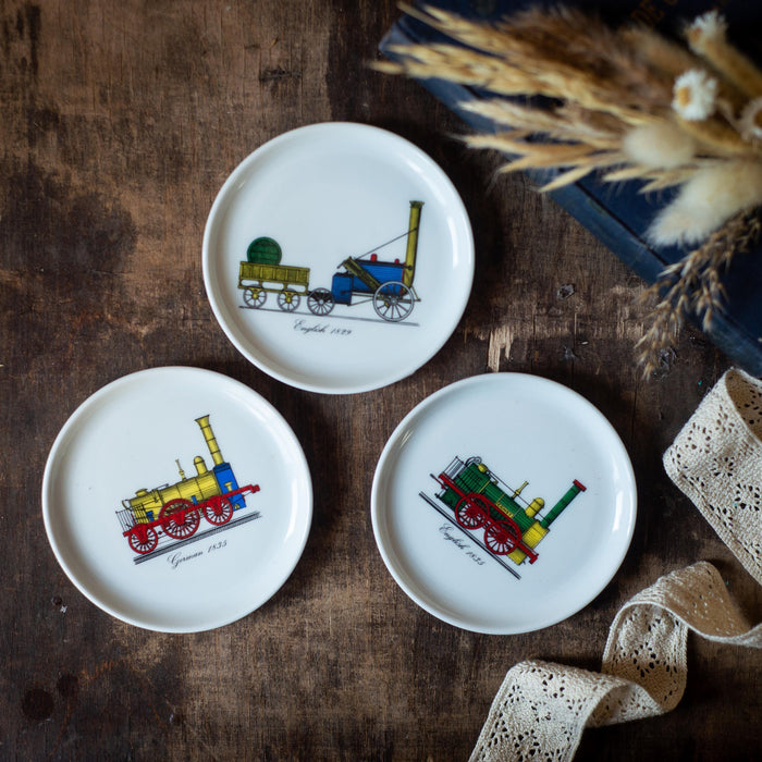 Vintage Train Snack Plates' Porcelain Steam Locomotive Dessert Set