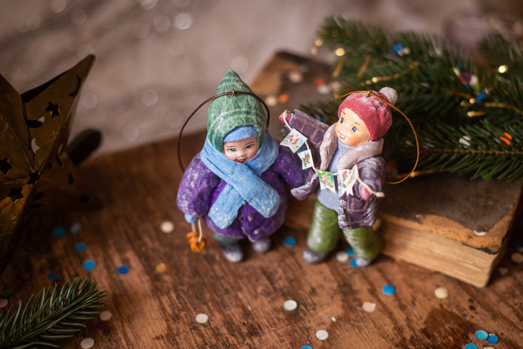 Kid in Winter Coat Spun Cotton Christmas Ornament
