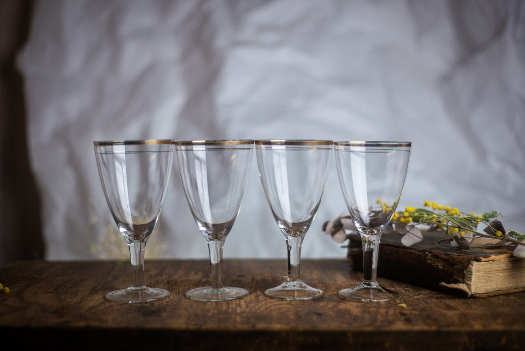 Vintage Gold Rim Wine Glasses – Set of 4