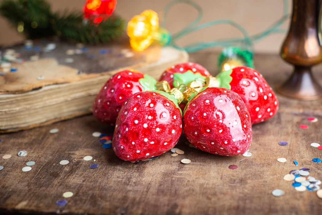 Hand Painted Strawberry Glass Christmas Ornaments