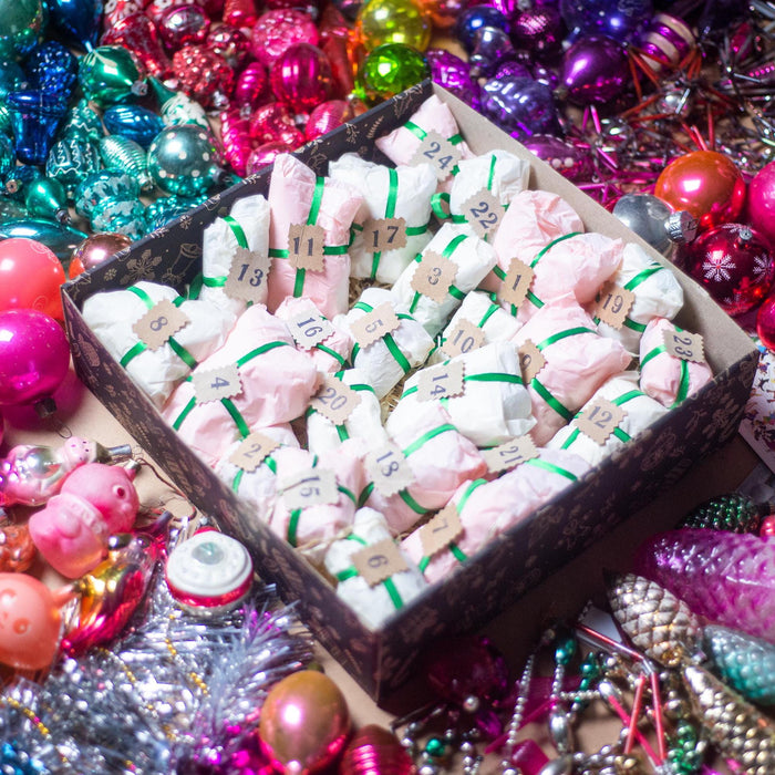 24 Days Advent Calendar with Vintage Glass Ornaments, Unique Xmas Gift Box, Holiday Countdown