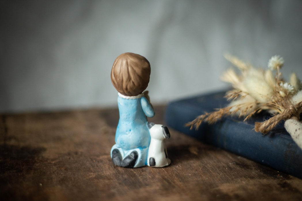 Vintage Bisque Porcelain Figurine, Praying Boy With Puppy, Germany