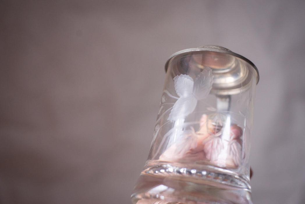 Vintage Glass Beer Stein with Pewter Lid German Barware Tankard