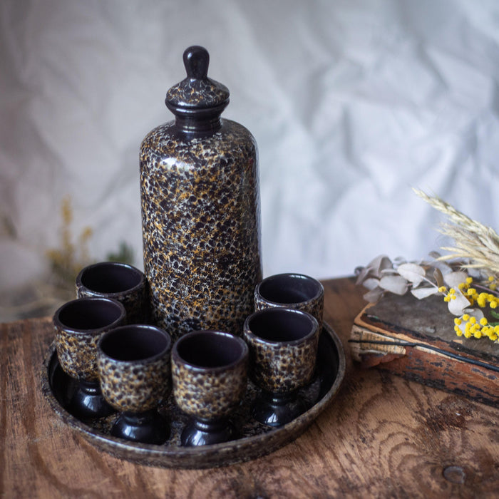 Vintage Ceramic Wine Set with Bottle, Glasses and Tray