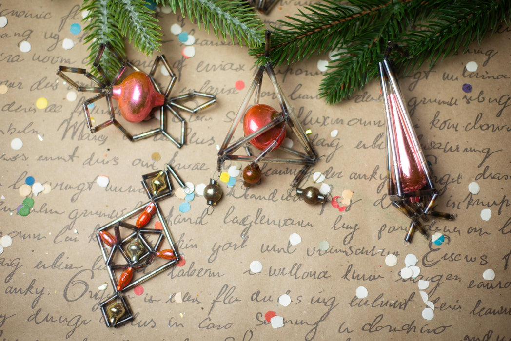 Vintage Geometric Glass Ornaments – Set of 4