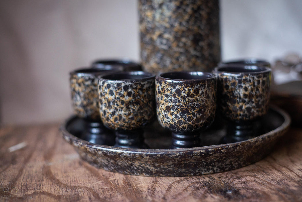 Vintage Ceramic Wine Set with Bottle, Glasses and Tray