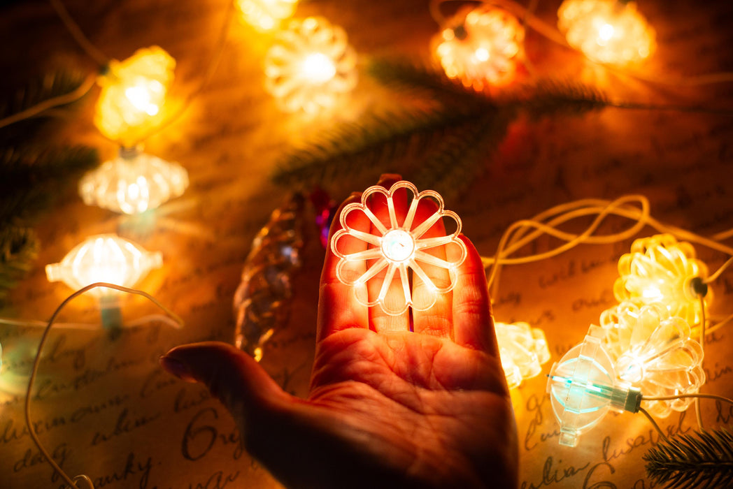 Vintage Flower Christmas Lights, Retro Christmas Tree Garland, Working Christmas String Lights