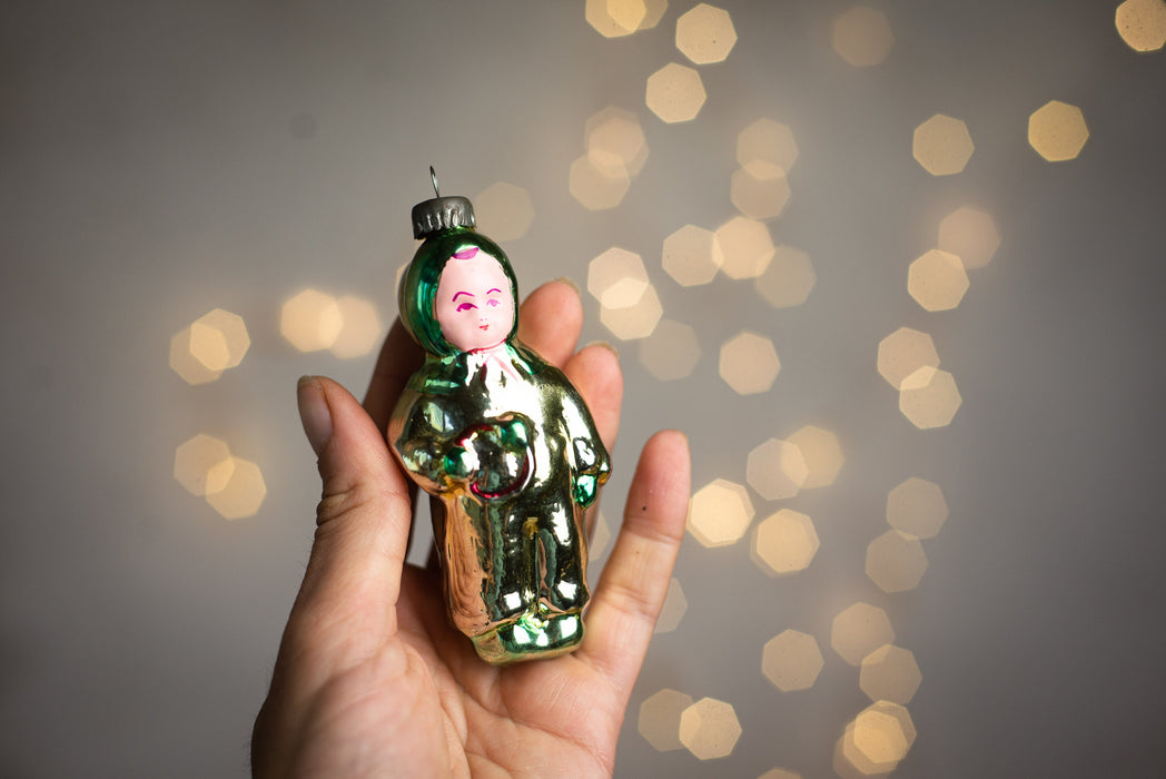 Vintage Baby Christmas Ornament, Glass Clip-On Tree