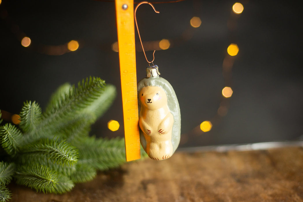 Vintage Restored Hedgehog Ornament, Woodland Glass Xmas