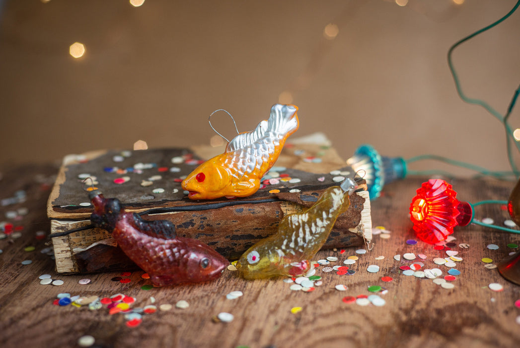 1970s Golden Glass Koi Fish Ornament, Hand Painted