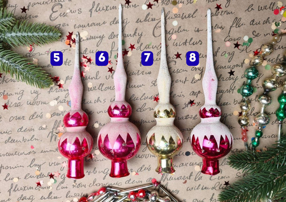 Vintage Pink & White Frosted Glass Tree Topper – 1970s