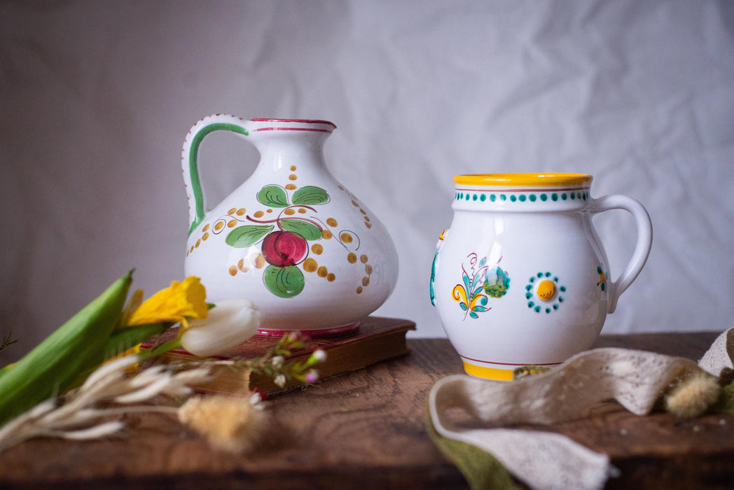 Vintage Italian Majolica Pitcher 1970s Hand Painted Ceramic Jug
