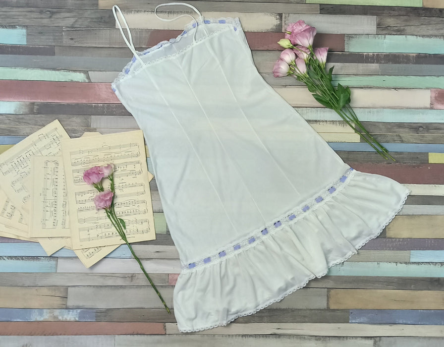 Vintage Sheer Nightgown - White Slip Dress With Purple Details | Lace Slip Dress