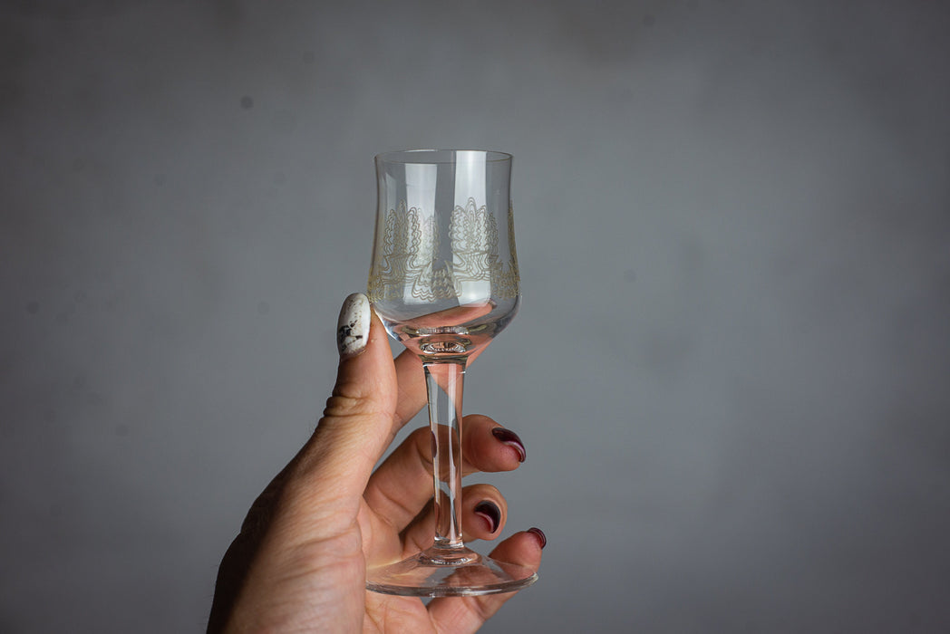 1970s Gold Pattern Shot Glasses – Set of 2
