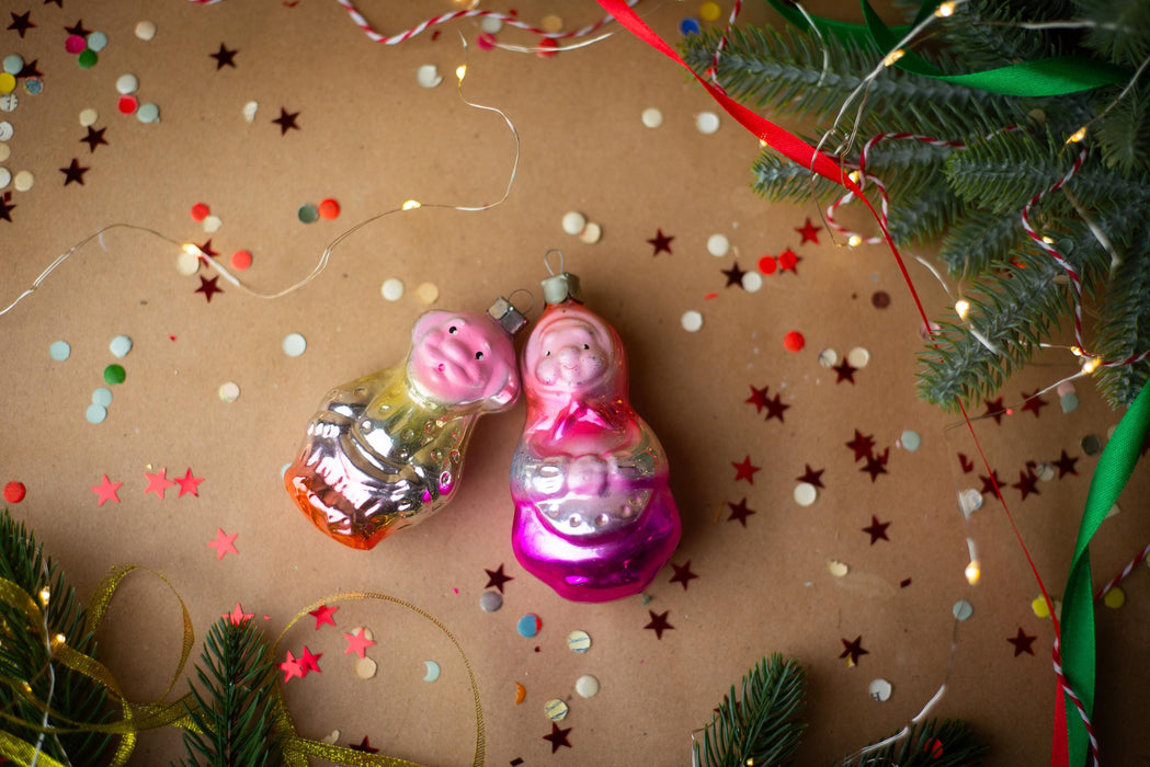 Vintage Glass Ornaments – Grandma & Grandpa Retro Holiday Couple, Classic Christmas Figurines