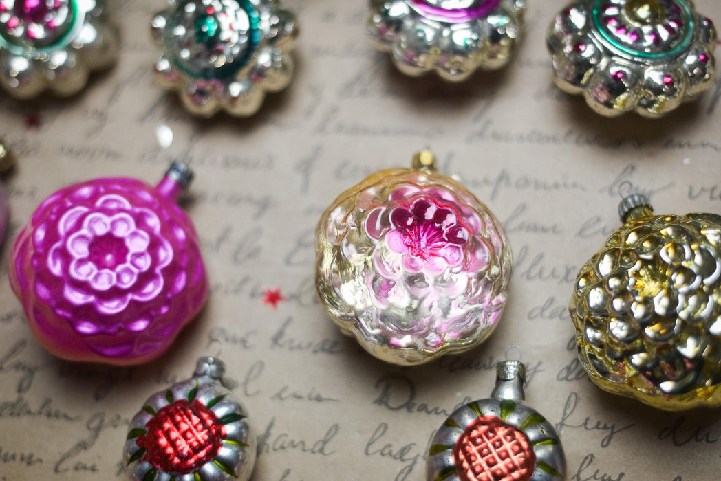 Vintage Glass Flower Christmas Ornaments, 1960s