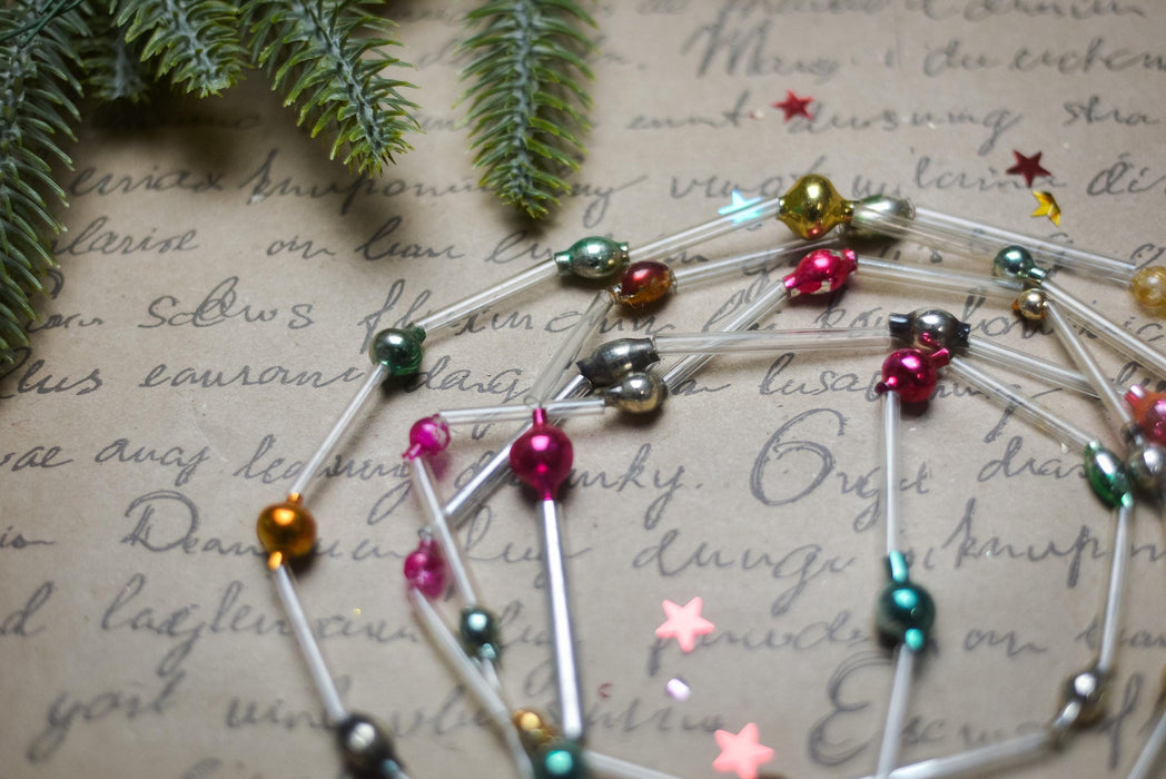 Vintage Bugle Bead Garland, Soviet Glass Garland 1970s