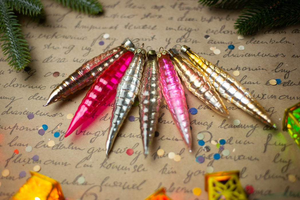 Vintage 1950s Glass Icicle Christmas Ornaments, Set of 3 or 6