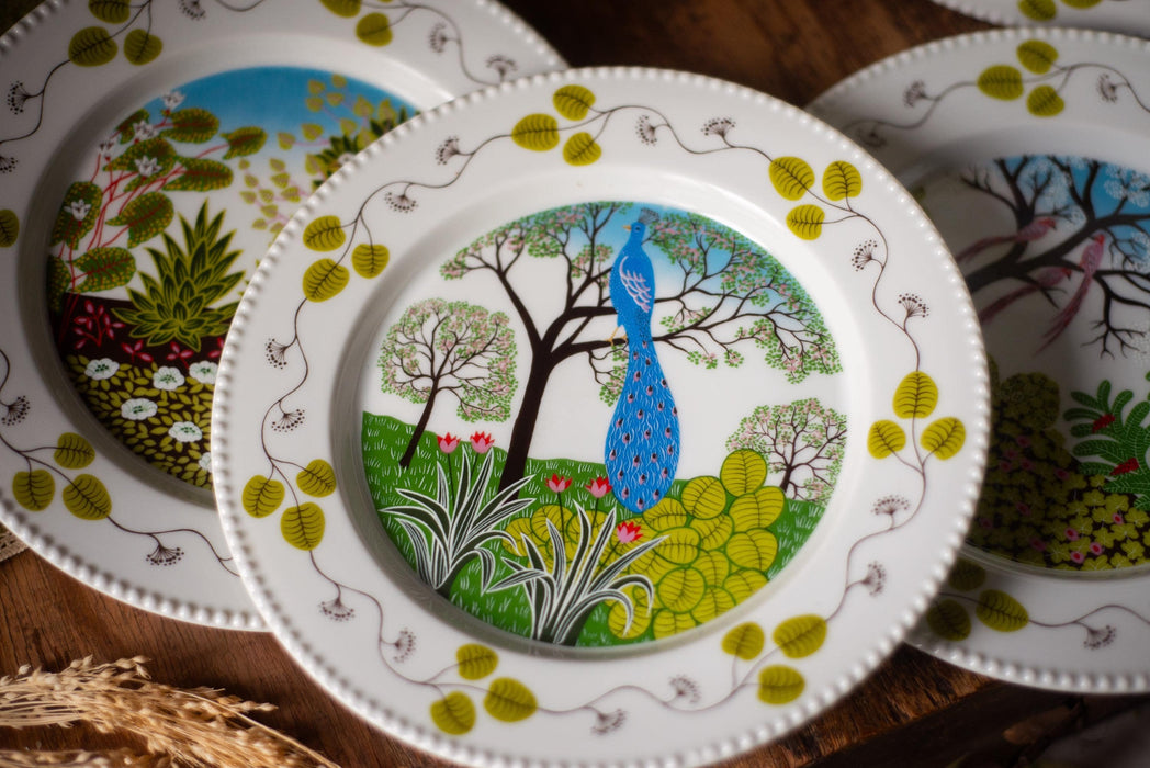 Paradies Porcelain Plate Set – Vintage German Porcelain, Hand Painted Peacock Bird Design