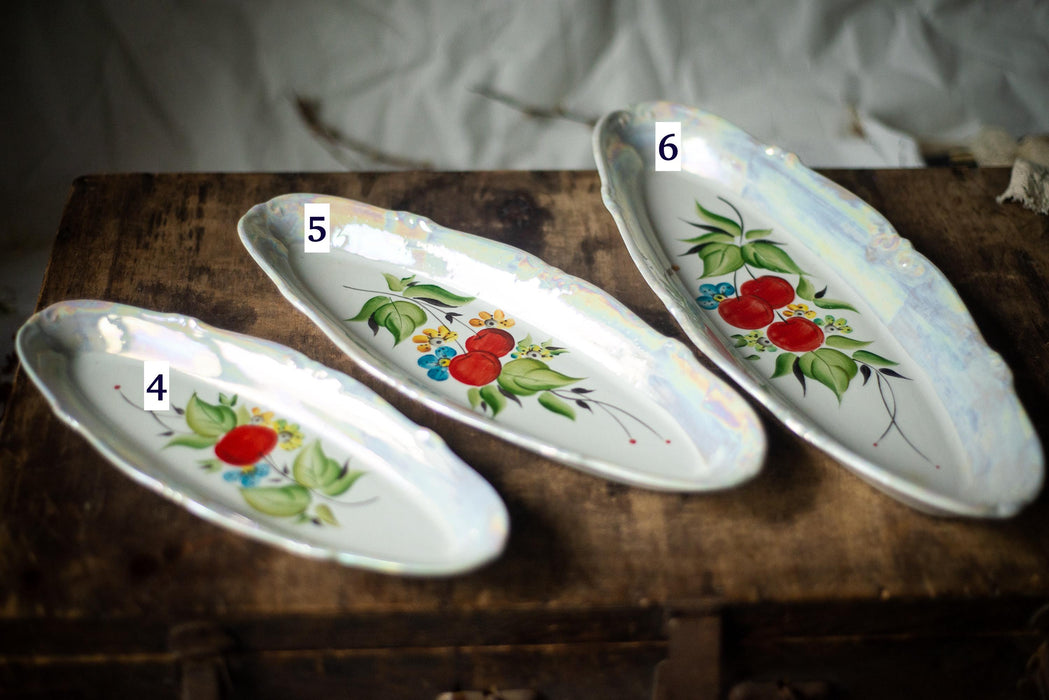 Vintage Lusterware Plates – Iridescent Porcelain Dishes With Hand Painted Cherry Motif