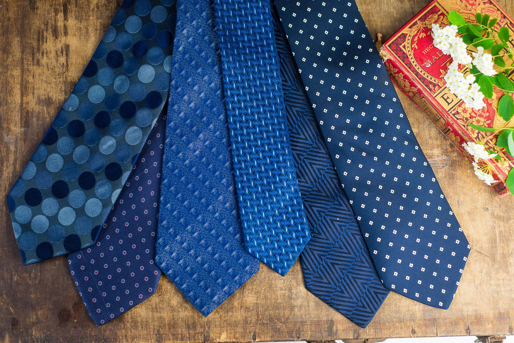 Vintage Blue Silk Neckties, Designer Wedding Tie Collection, Italian Formal Menswear