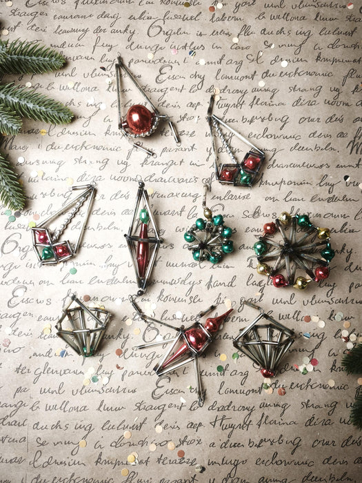 Vintage Glass Christmas Ornaments, Beaded 1950's Geometric 7-12cm