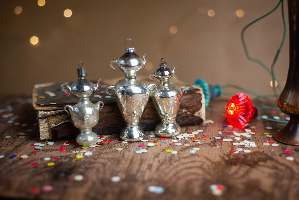 Silver Christmas Ornaments - Rustic Samovar Tree Decoration for Unique Holiday Decor