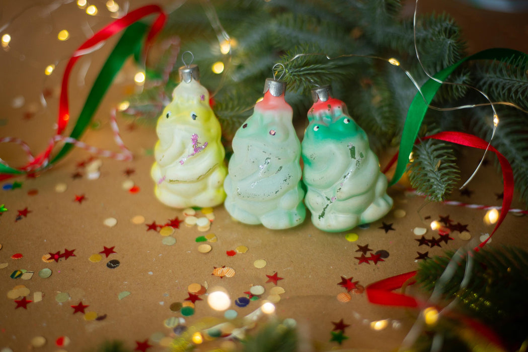 Vintage Green Glass Frog Christmas Ornament, 1970s