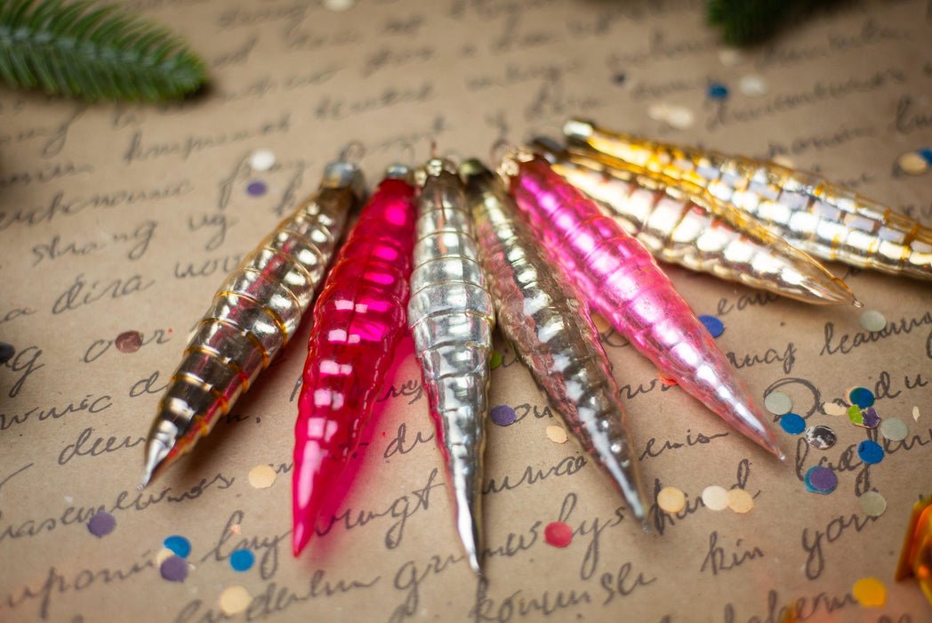 Vintage 1950s Glass Icicle Christmas Ornaments, Set of 3 or 6