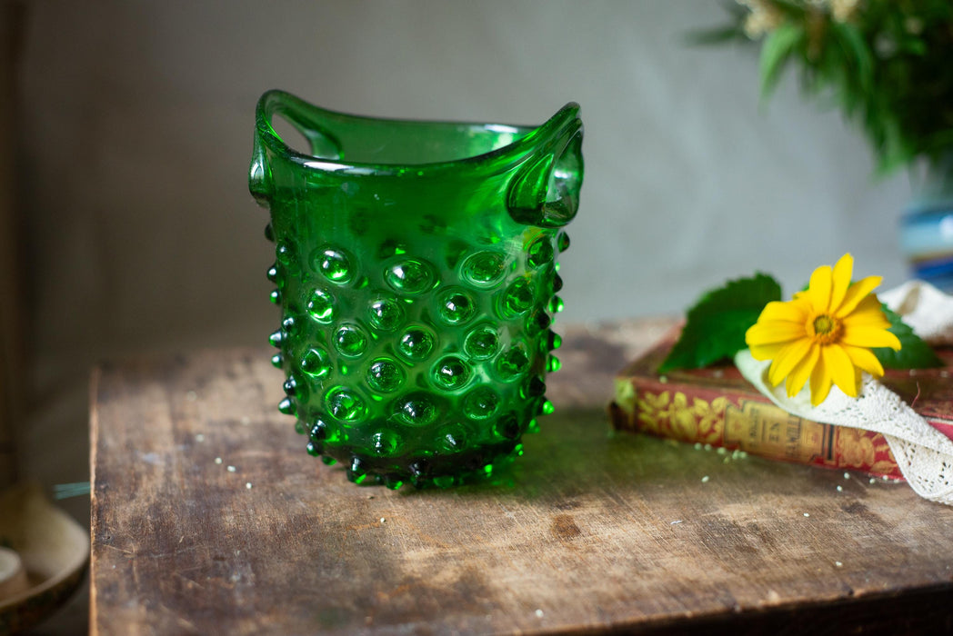 Vintage Green Hobnail Glass Ice Bucket
