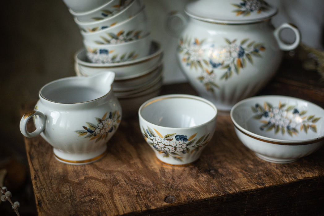 Vintage Floral Porcelain Dinner Set, Rustic Soup Tureen and Bowls Tableware