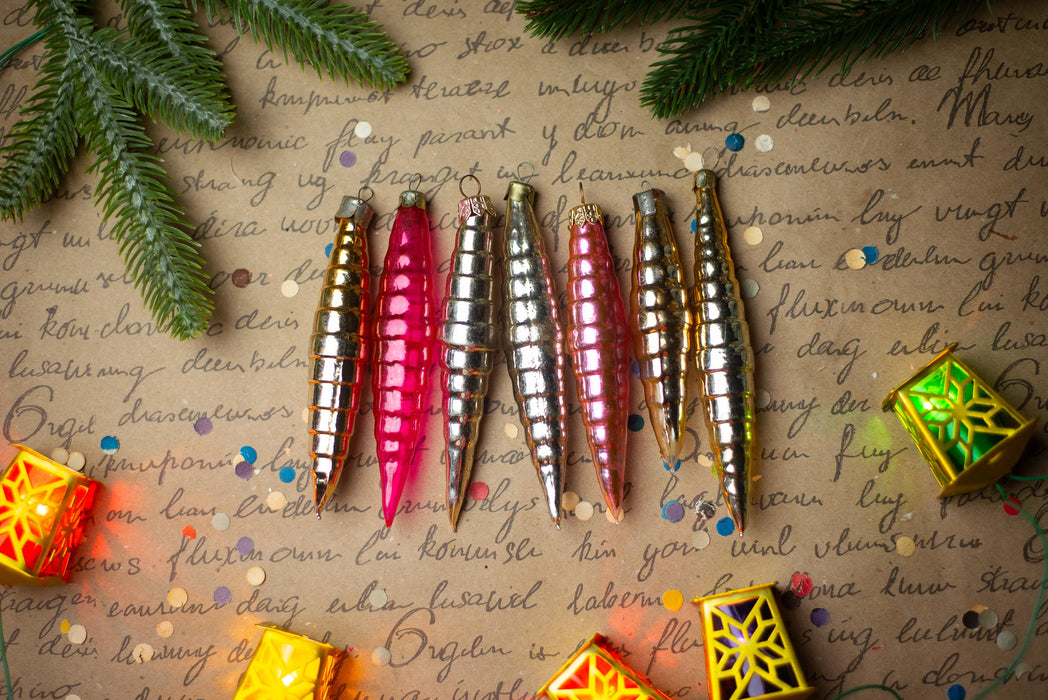 Vintage 1950s Glass Icicle Christmas Ornaments, Set of 3 or 6